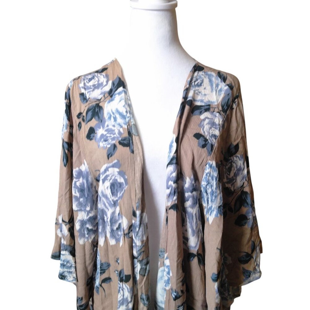 Andree by UNIT Women’s Large Floral Bell Sleeve Kimono Open Front Cardigan Boho - Picture 2 of 8